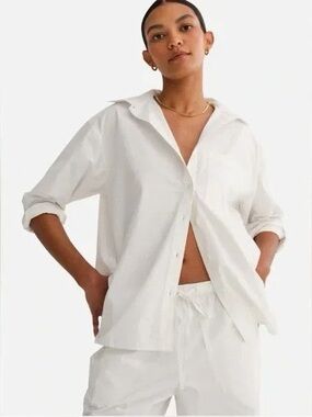Mate The Label Organic Poplin Long Sleeve Button Down White
